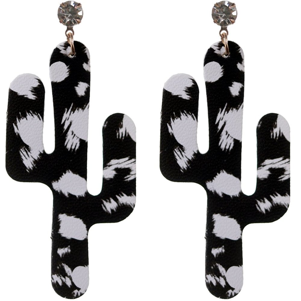Black White Felt Cactus Earrings